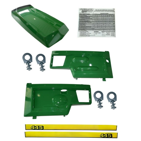New Hood, Side Panels, amp, Decals amd Panel Retaining Clip Kit AM128986 AM128983 AM128982 Fits John Deere 445 UP SN