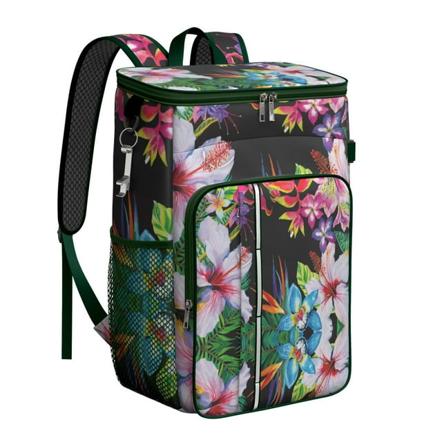 Garden Floral Wildflower and Butterfly Print Backpack Cooler - 20L High Capacity for Outdoor Adventures