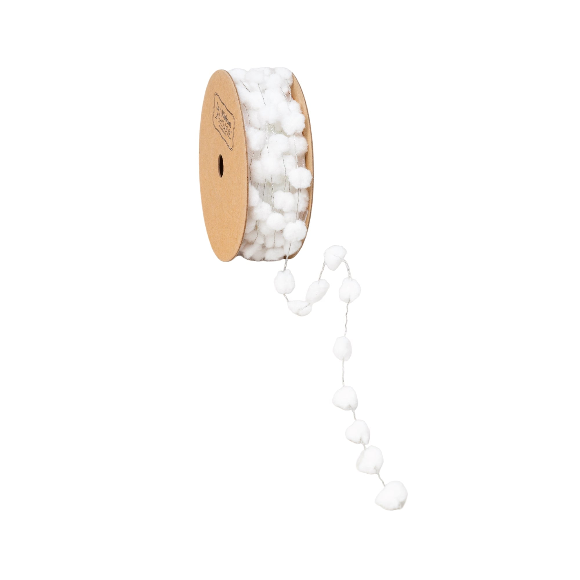 LaRibbons 8mm Wired Pom Pom, White, 25 Yard Roll