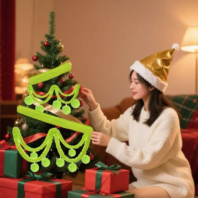 Adornos navideños, adornos navideños, regalos navideños, falda para árbol de Navidad de 6 cm, decoración de bolas, tira de lana, bola colgante, tira decorativa