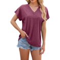 thumbnail image 2 of Tshirts Women Trendy Women's Fashion Casual Solid Color Square Neck Puff Short Sleeve T-Shirt Loose Top, 2 of 6