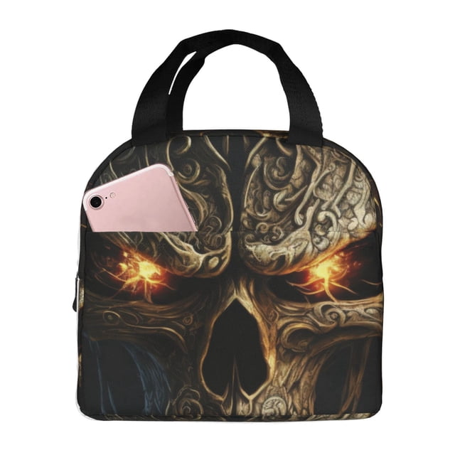Balery Metal Evil Skull Bolsa de Almuerzo Aislada – Caja de Almuerzo con Papel de Aluminio Grueso, Mantiene la Comida Fresca por 4 Horas