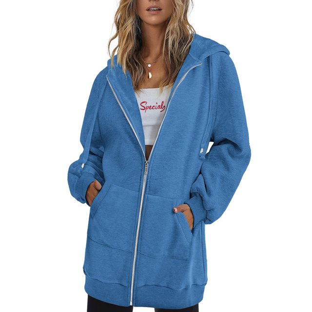 Innerwin Chandails en Molleton à Capuche Zippés pour Femmes Sweat à Capuche Automne Couleur Unie Chaud Bleu Paon m