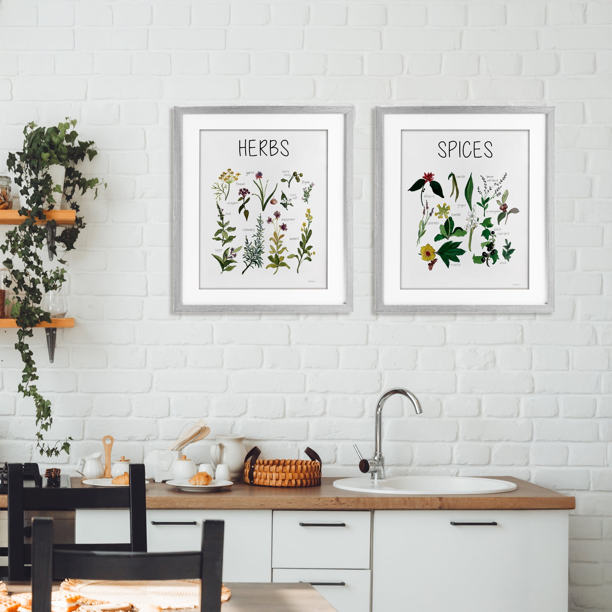 Stupell Industries Culinary Herbs & Spices 2 Piece Gray Framed Print Under Glass Set, design by Carol Robinson