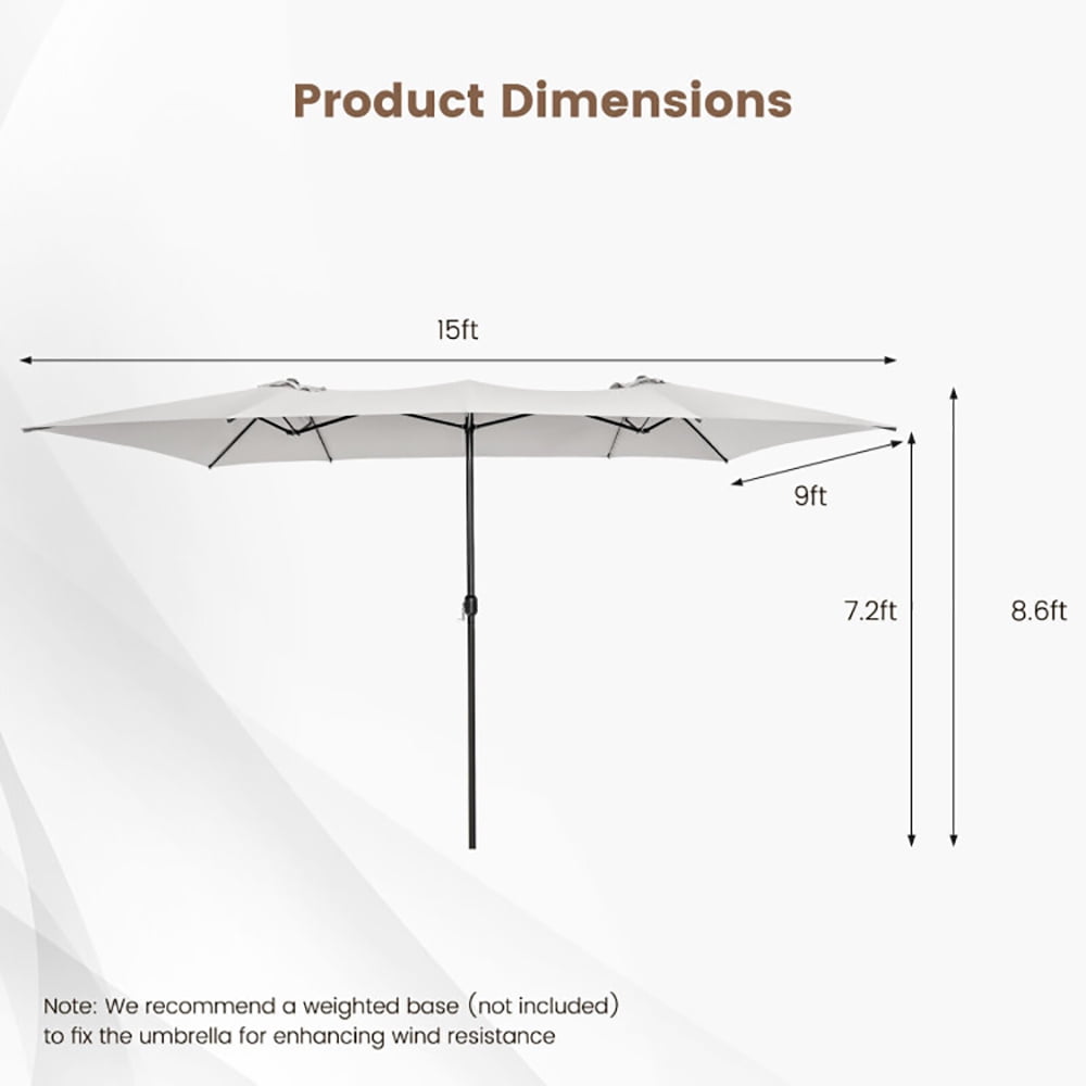 Aimee Lii 15 Feet Double-Sized Patio Umbrella with Crank Handle and Vented Tops, Sunbrella Patio Umbrellas, Beige