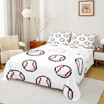 Manfei Boys Baseball Print Bed Sheets, Sport Player King Sheets, Cartoon Ball Game Sheet Set, Ultra Soft Home Decor, 4pcs