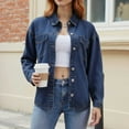thumbnail image 5 of Jean Jackets for Women Trendy Button Up Denim Shirt Jacket Long Sleeve Split Casual Loose Fit Fashion Clothes with Pockets (L, Dark Blue), 5 of 6