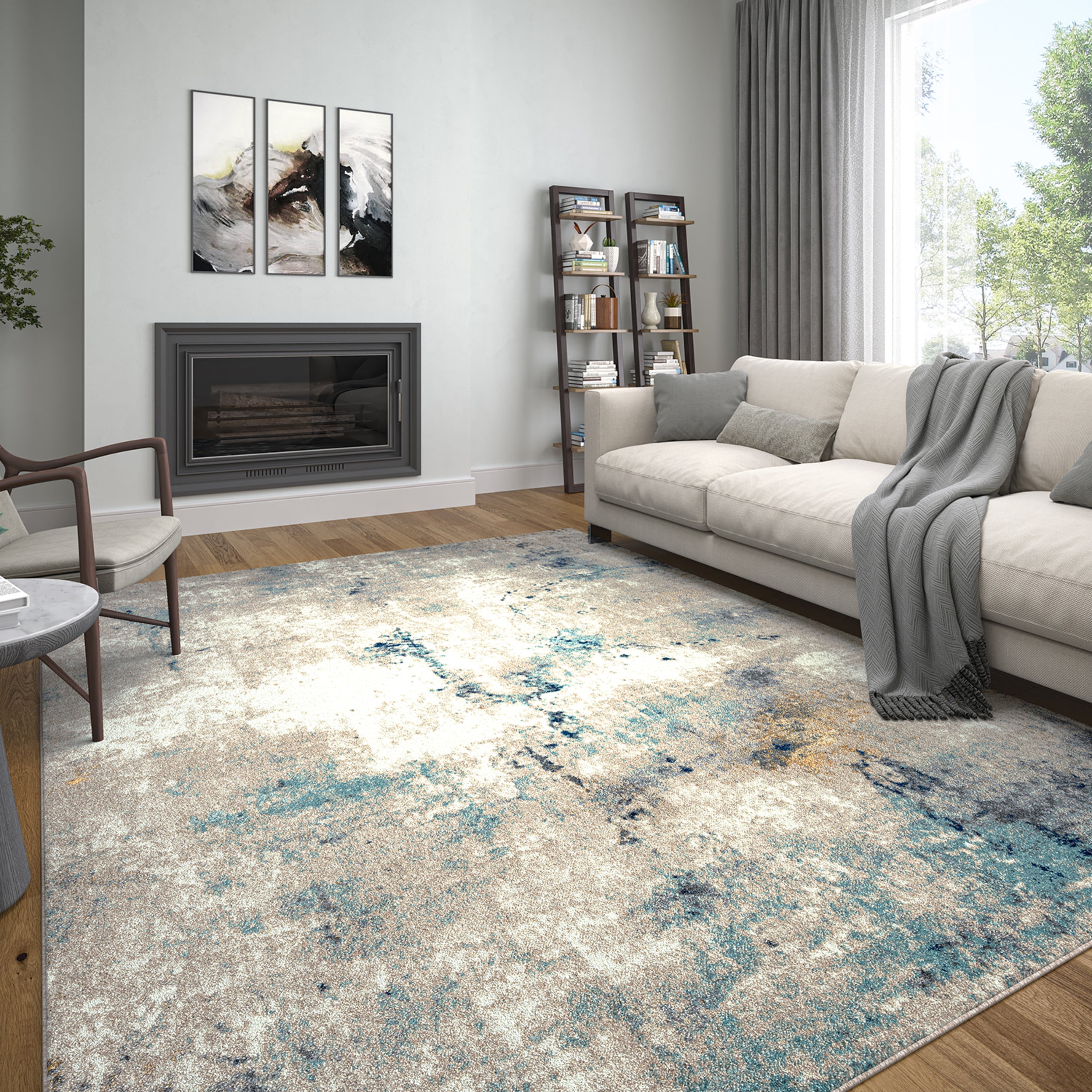 Contemporary 2x3 Area Rug (2' x 3') Abstract Silver, Beige Indoor Scatter Easy to Clean