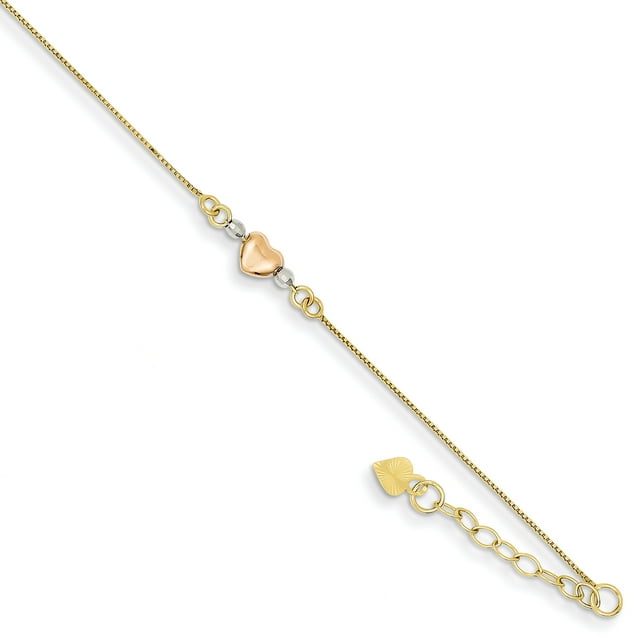 14K Tri Color Gold Tri-Color Adjustable Puffed Heart