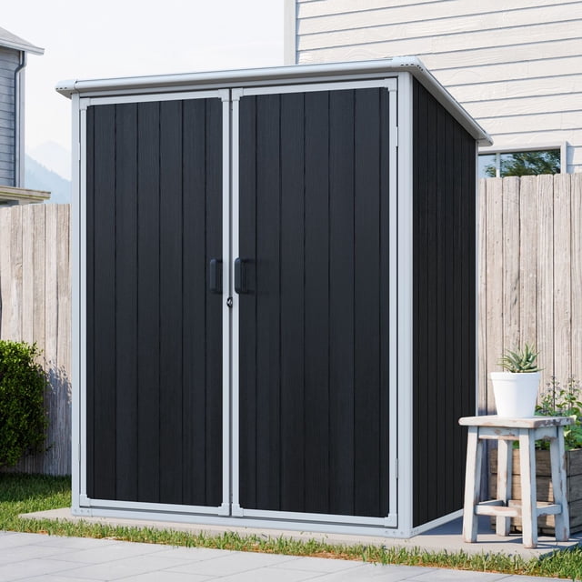 Remise de Rangement Extérieure Noire 5x3 Pi - Armoire de Patio en Résine Résistante aux Intempéries pour Outils, Coussins et Rangement de Vélos - Verrouillable - Durable et Assemblage Facile
