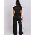 thumbnail image 5 of Women's Wide Leg Crochet Sheer Knit Sweater Matching Sets 2 Piece Set Pants Outfit Top for Lounge Black S, 5 of 10