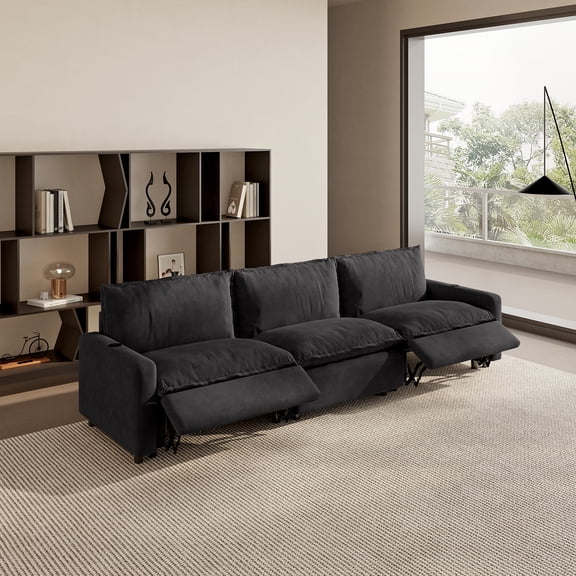 Sdorens Oversized Modular Sectional Sofa with Double Power Recliner,Cloud Heated Seat Reclining Couch,Charging Cup Holders,Deep L-Shaped 3 Seater,Grey
