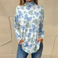 thumbnail image 2 of TQWQT High Neck Tops for Women Long Sleeve Floral Curved Hem Graphic Tee Mockneck Loose Fit T-Shirts Plus Size Fall Shirts Blue 2XL, 2 of 5