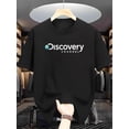 thumbnail image 2 of Discovery Channel Men's Casual Graphic Tee - Black Short Sleeve Crewneck with Earth Print, Lightweight Polyester Blend, Summer Essential for Casual Attire, 2 of 7