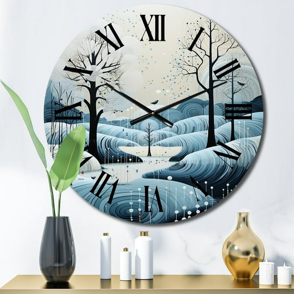Designart "Blue White Modern Scandinavian Charm I" Landscapes Oversized Wall Clock