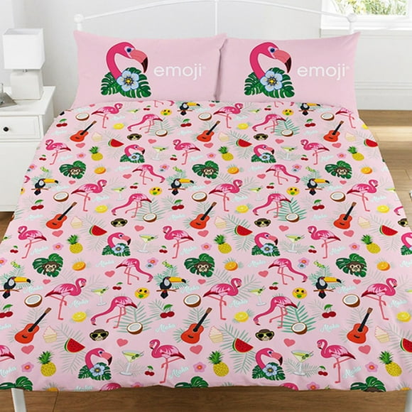 Emoji Official Flamingo Reversible Duvet and Pillowcase Set