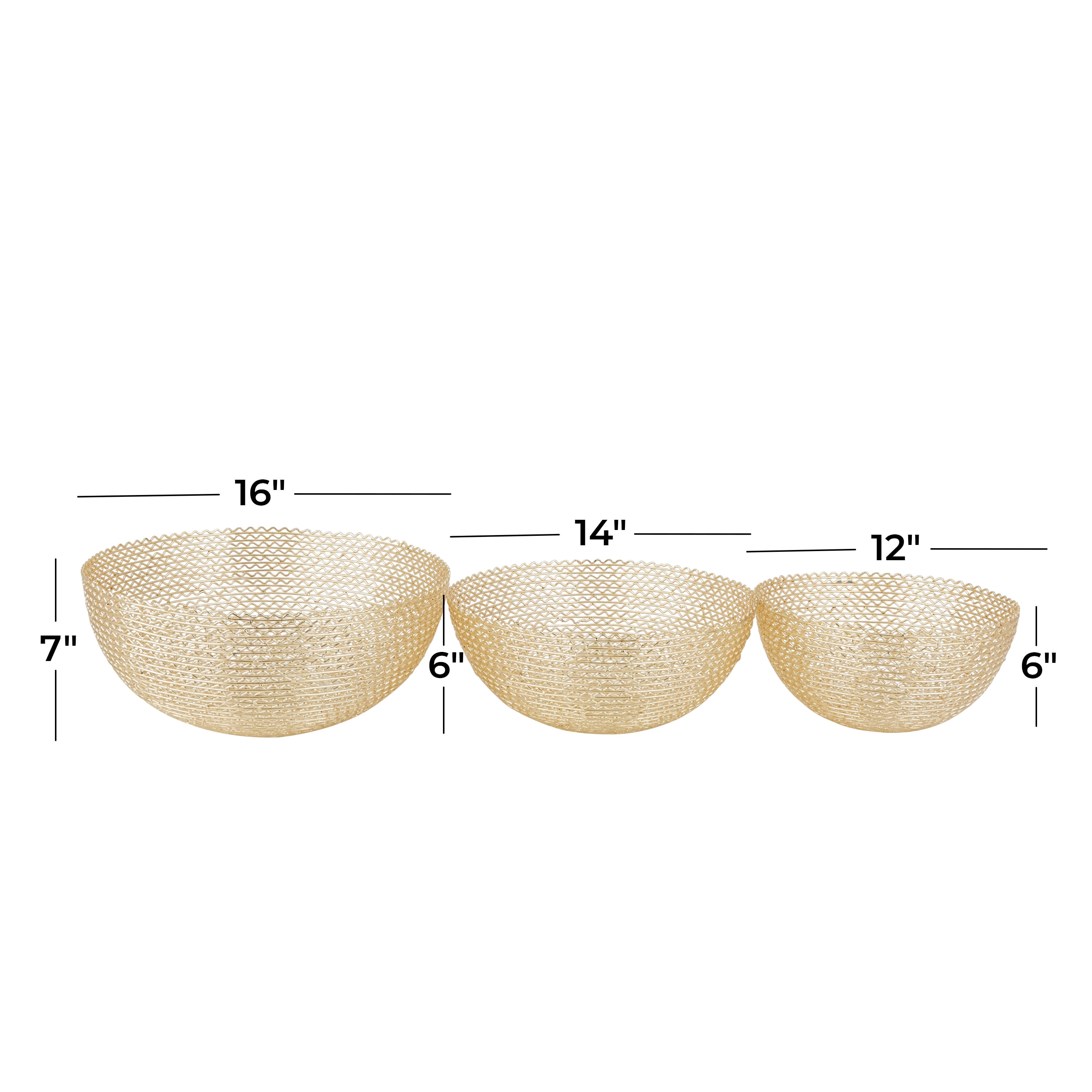 CosmoLiving by Cosmopolitan 7", 6", 6"H Round Gold Metal Decorative Bowl, Set of 3