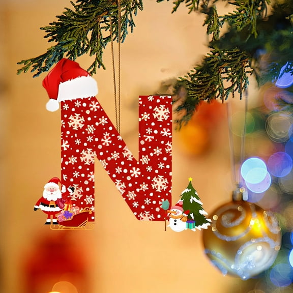 New Letter Ornaments for Christmas Tree Personalized 26 Letter Christmas Ornament,for Christmas Tree Decoration Party Supplies Red(N)