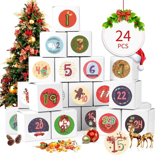 Surtido De 18 Cajas De Regalo Kraft - 4 Tamaños Incluyendo Cajas Para Ropa - Con Tapas Y Pegatinas Navideñas
