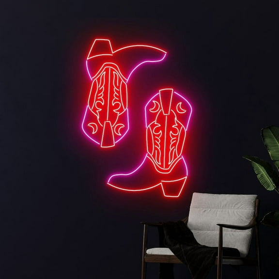 Handmadetneonsign Cowboy Boots Led Sign, Cowboy Neon Light, Cowgirl Disco Neon Sign, Western Music