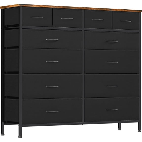 Large Dresser for  with 12 Deep Drawers, Tall Fabric Drawer Dresser, Chest of Drawers for Closet, ,  Room, Laundry, Entryway, Hallway (Black)