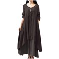 thumbnail image 1 of JUNWELL Robes d'Été Grande Taille pour Femmes à Manches Longues en Coton et Lin Décontractées Amples Unies Irrégulières Robe Maxi pour Femmes, 1 of 7