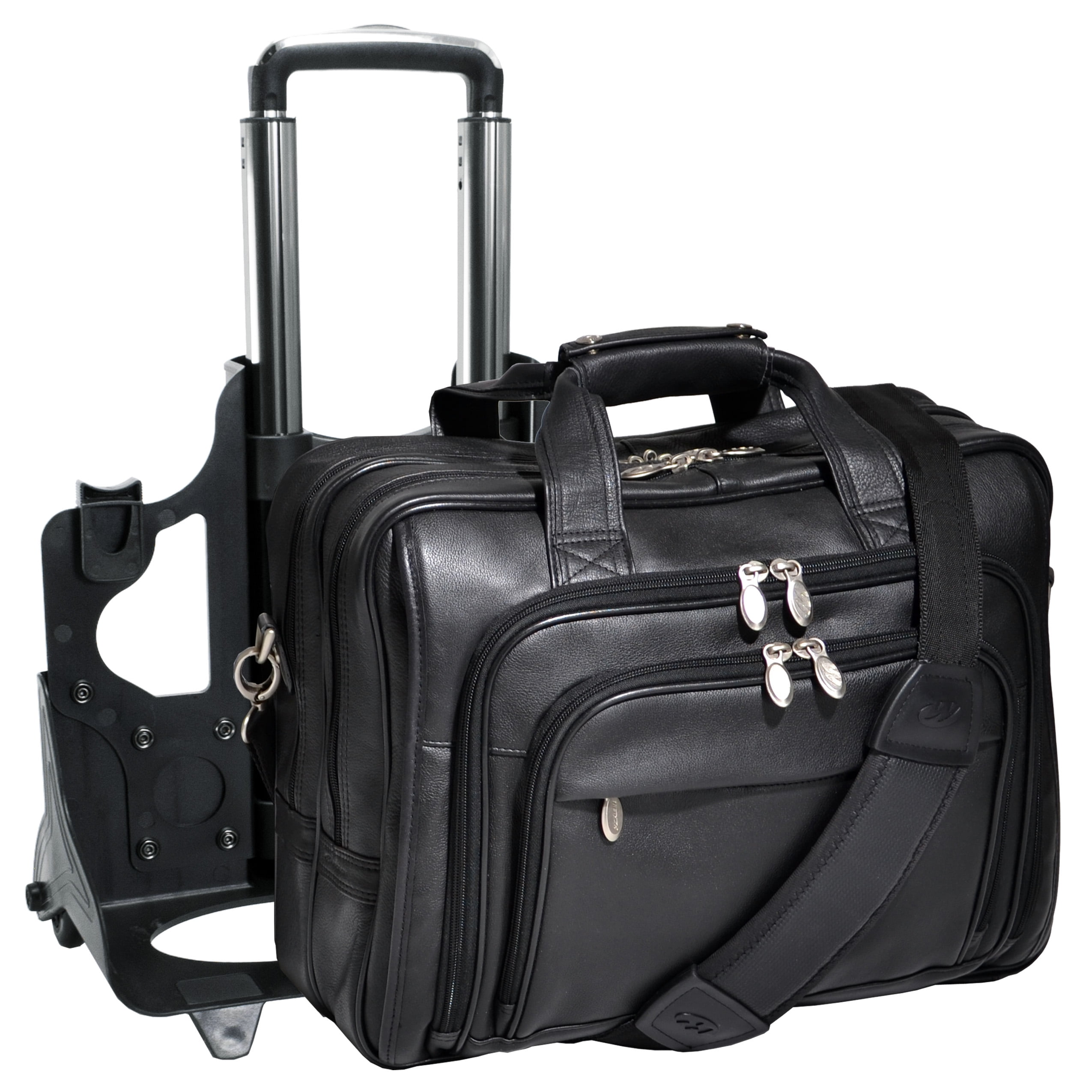I Series | GOLD COAST | 17" Leather Patented Detachable -Wheeled Laptop Briefcase - Black