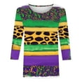thumbnail image 5 of Xdegoge Mardi Gras Shirts for Women Glitter Print Green Purple 3/4 Sleeve Loose Fit Crew Neck T-Shirt Carnival Party Top, 5 of 6