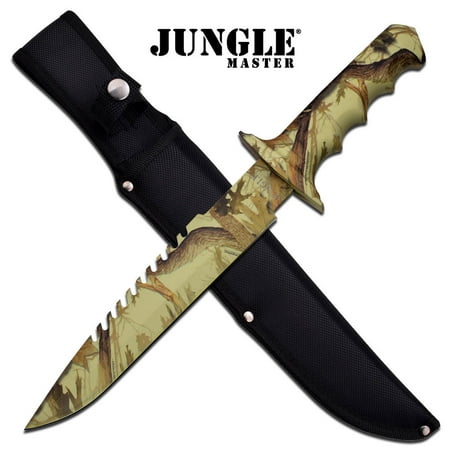 FIXED BLADE KNIFE Jungle Master Camo Tan Survival Hunting Sheath EDC (Best Fixed Blade Knife For Edc)