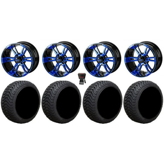 LSI Raptor 12" Golf Wheels Black/Blue 215x35 Cruze Tires E-Z-GO & Club Car