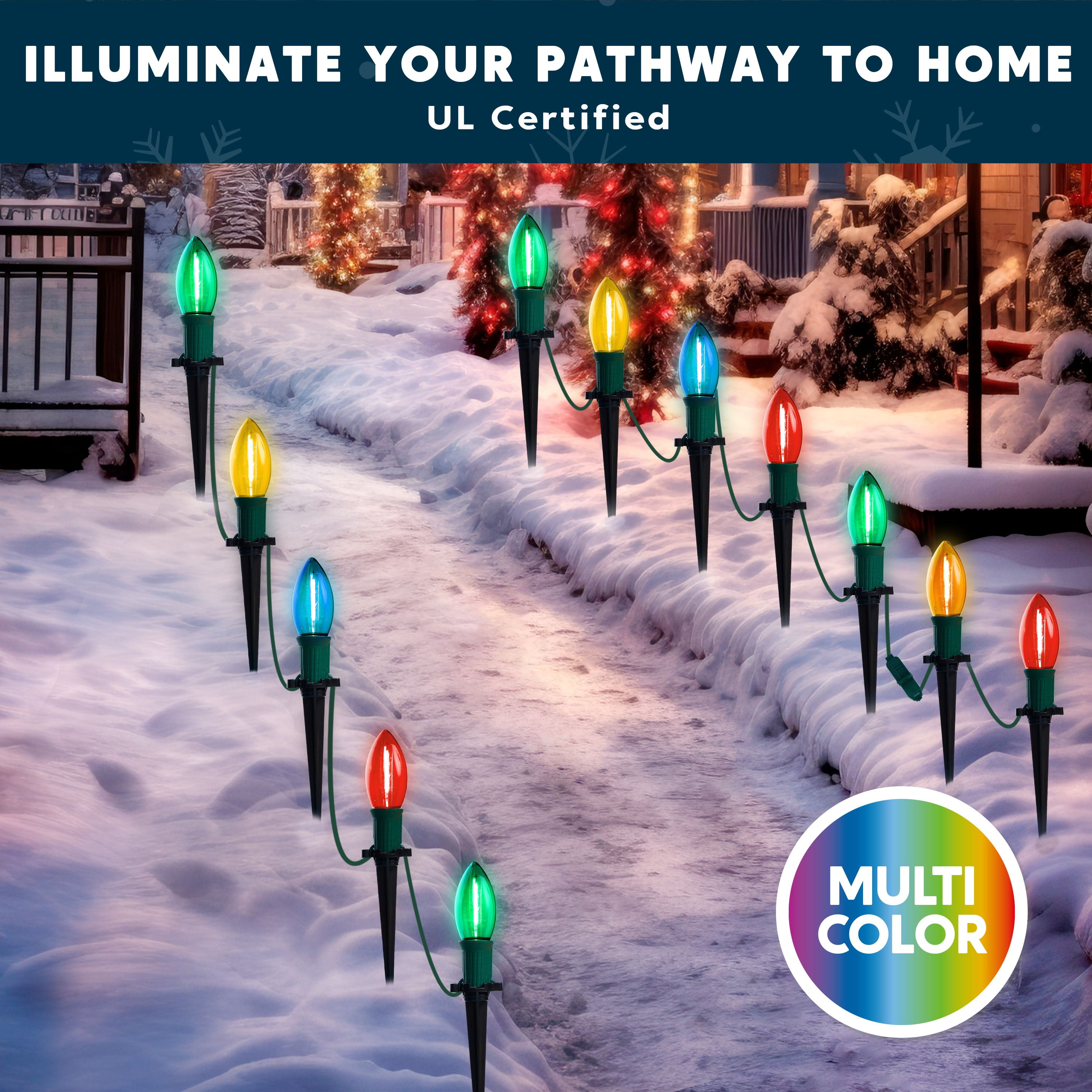 Joyfy Christmas Pathway Lights Outdoor,30.75 FT 24 C9 Walkway Lights with Marker Stakes,Outdoor Christmas Lights for House Warm White Christmas Decorations
