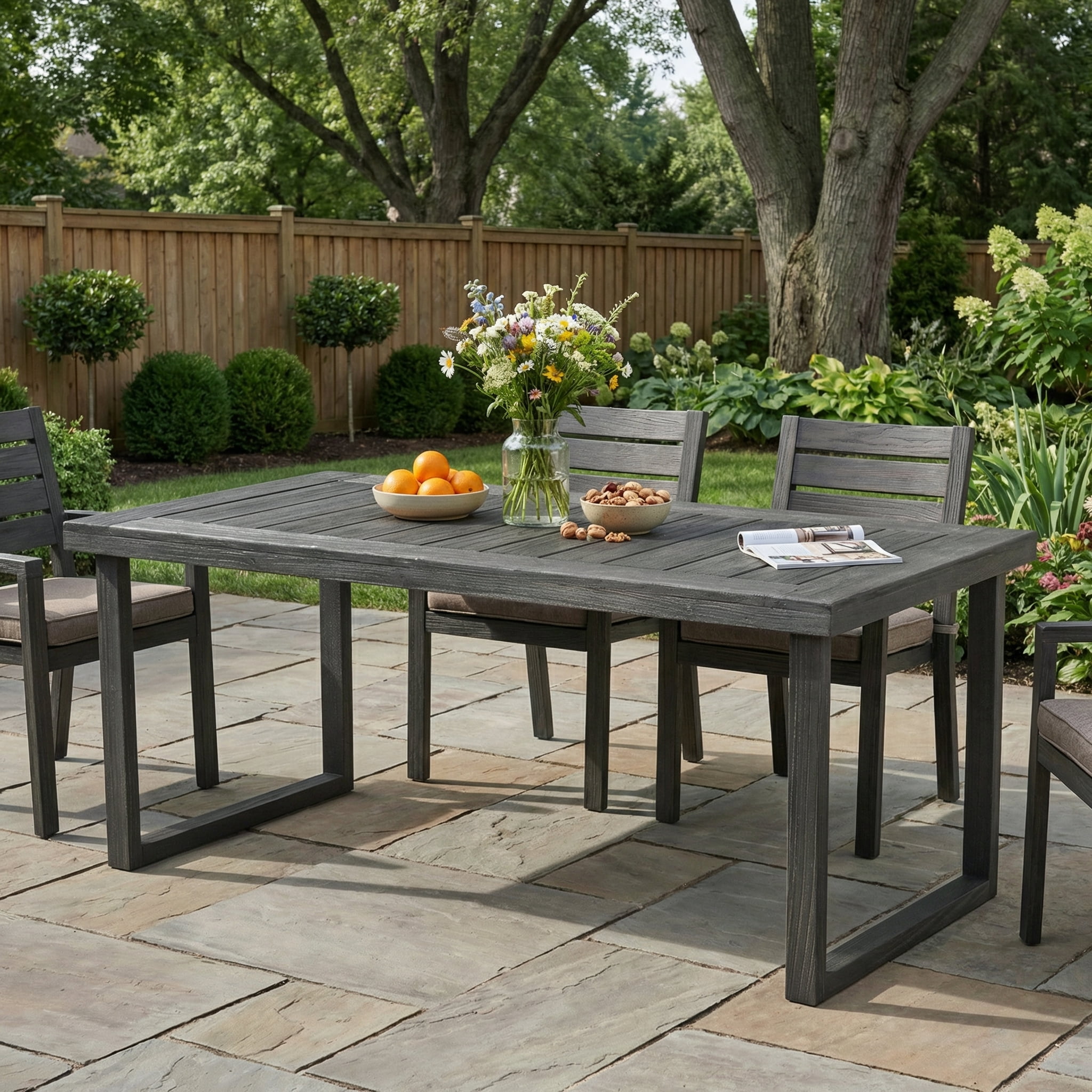 Outdoor Dining Table 69 Inch, Sandblast Finished Acacia Wood Tabletop for Patio Garden, Sandblast Dark Gray