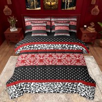 Feelyou Hippie Western Damask Twin Bedding Sets 7-Piece, Modern Abstract Ombre Red Bedding Comforter Set, Teens Adult Women Reversible Sheet Sets, Lightweight Room Decor