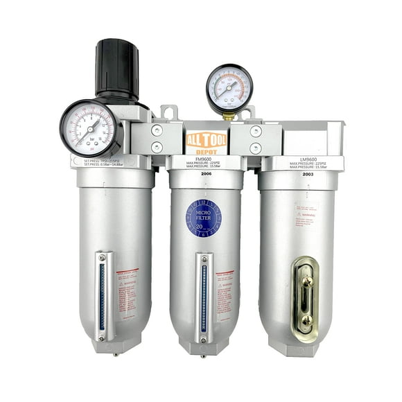 3/4" NPT SUPER DUTY Industrial Grade Filter Regulator Coalescing Desiccant Dryer System For Compressed Air Lines, Metal Bowls, Great For Paint Spray And Plasma Cutter (MANUAL DRAIN)