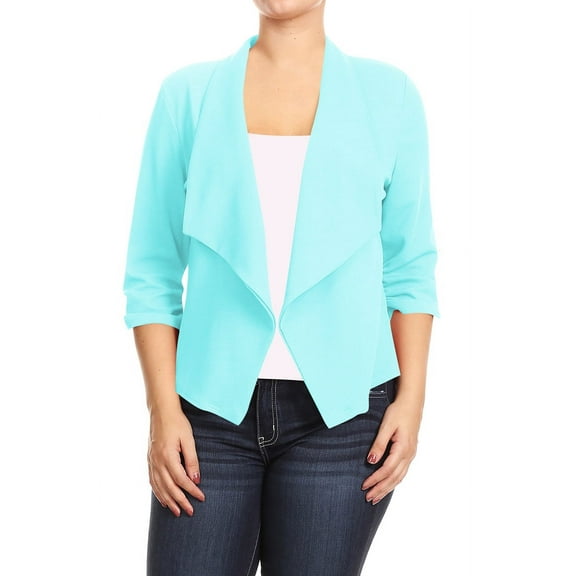 Women's Plus Size Lightweight Draped Neck Open Front Solid Blazer Jacket