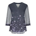 thumbnail image 3 of gakvbuo 3/4 Sleeve Tunics Tops For Womens Floral Blouses Shirts Double Layers V Neck Dressy Blouses Loose Fit Pleated Mesh Shirts, 3 of 4