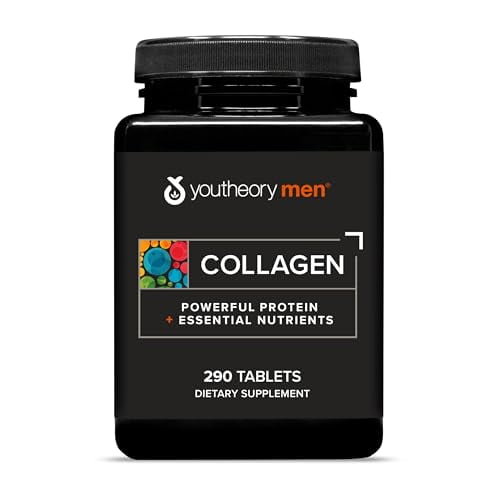Youtheory Men's Collagen - 5000 mg de colágeno - Suplemento diario para hombres - Para soporte del cabello y la piel* - Sin gluten, soja ni lácteos - 290 tabletas