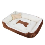 Rectangle Washable Pet Dog Bed for Small Medium Large Sized Dogs and Cats, Plush Warming Pet Bolster, Sleeping Orthopedic Bed, with Nonskid Bottom, Bone Pillow, 4 Sizes
