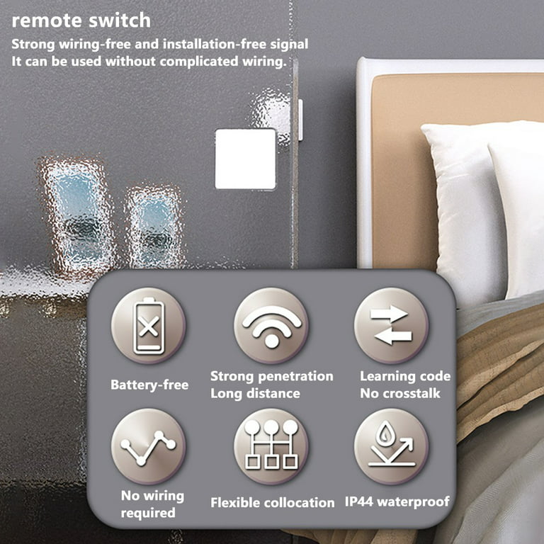 Self-Powered(No Battery Required) Wireless Light Switch（2 Pack）and Receiver  Kit（2 Pack）, Wall Switch No WiFi Needed Outdoor Indoor Remote Control