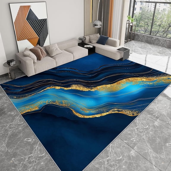 Marble Agate Line Area Rugs, Blue Modern Carpet, Washable Non Slip Low Pile Soft Rug for Living Room Bedroom Home Decor Mat 2x3ft