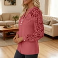 thumbnail image 3 of WMTBSRSW Womens Long Sleeve Shirts Trendy Lace Patchwork Dressy Blouse Lightwieght Work Casual Tops Watermelon Red Small, 3 of 9