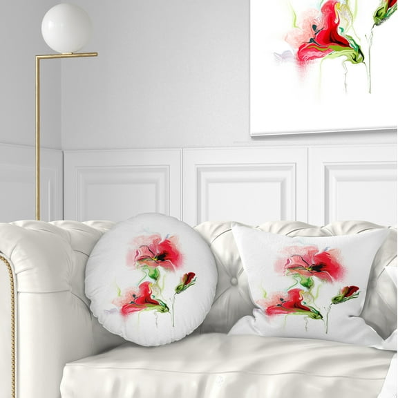 Designart Red Floral Watercolor Illustration - Animal Throw Pillow - 12x20