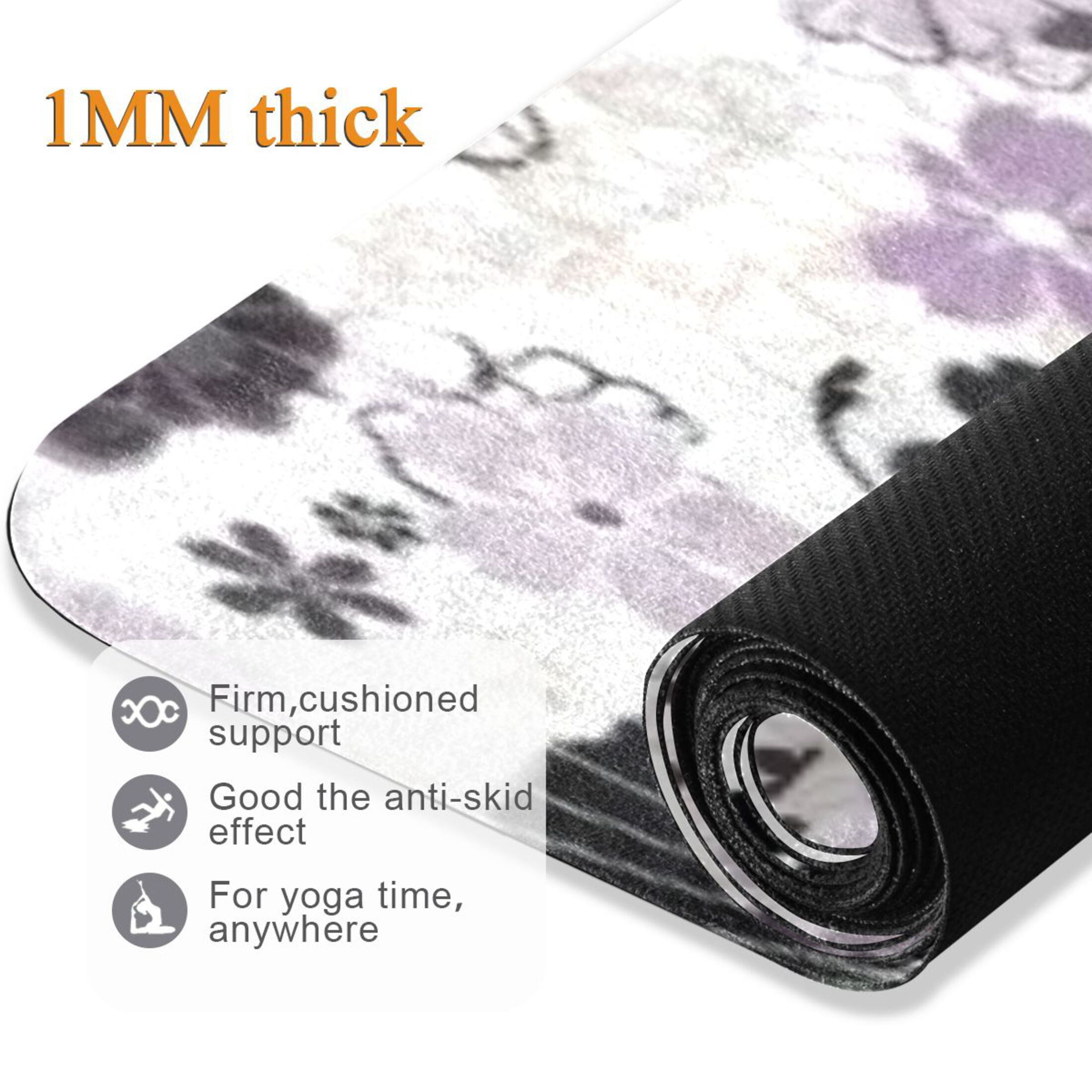 BZSMCE Yoga Mat Women Fitness Mat Black & White Floral Pattern