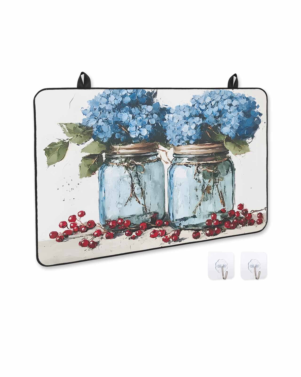 nqOlkjepod Large Induction Cooktop Protector Mat 24"x21", Vintage Flowers Stove Top Covers for Electric Stove, Bottle Hydrangeas Floral Fruit Plant Stove Burner Cover Mats, Glass Top Stove Cover