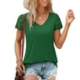 thumbnail image 4 of Summer Plus Size Tops for Womens 2025 Fashion Casual Loose Solid Color V-neck Lace Patchwork Short Sleeved Top, 4 of 9