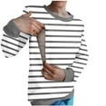 thumbnail image 1 of GreatBaby Hauts d'Automne Hiver pour Femmes Tendance à Manches Longues Col Rond Blouse d'Allaitement à Rayures Contrastées Chaude Confortable (Gris, P), 1 of 3