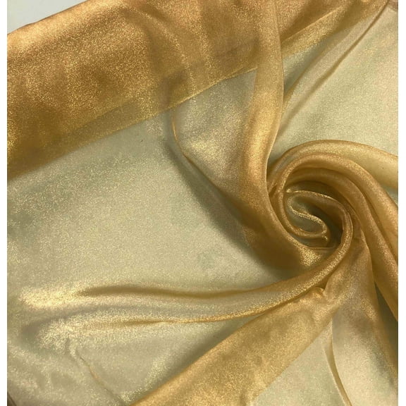Shiny Gold poly organza fabric 45” wide, sold by the yard.