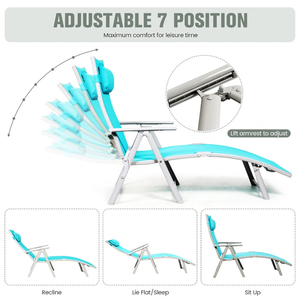Aimee Lii Adjustable Outdoor Lightweight Folding Chaise Lounge Chair with Pillow, Patio Loungers, Blue Aimee Lii Adjustable Outdoor Lightweight Folding Chaise Lounge Chair with Pillow, Patio Loungers, Blue