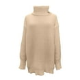 thumbnail image 2 of UTSJKR Women's Fall Knit Sweaters Lantern Long Sleeve Sweaters 2024 Fashion Clothing Elegant Solid Turtleneck Pullover Tops Casual Loose Oversized Chunky Jumper Knitwear Khaki S, 2 of 5