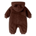 thumbnail image 4 of KPOPLK Baby Bear Ear Hooded Romper 0 3 6 9 12 18 Months Fuzzy Fleece Onesie Jumpsuit for Infant Toddler Winter Warm Outfit(Coffee,12-18 Months), 4 of 5